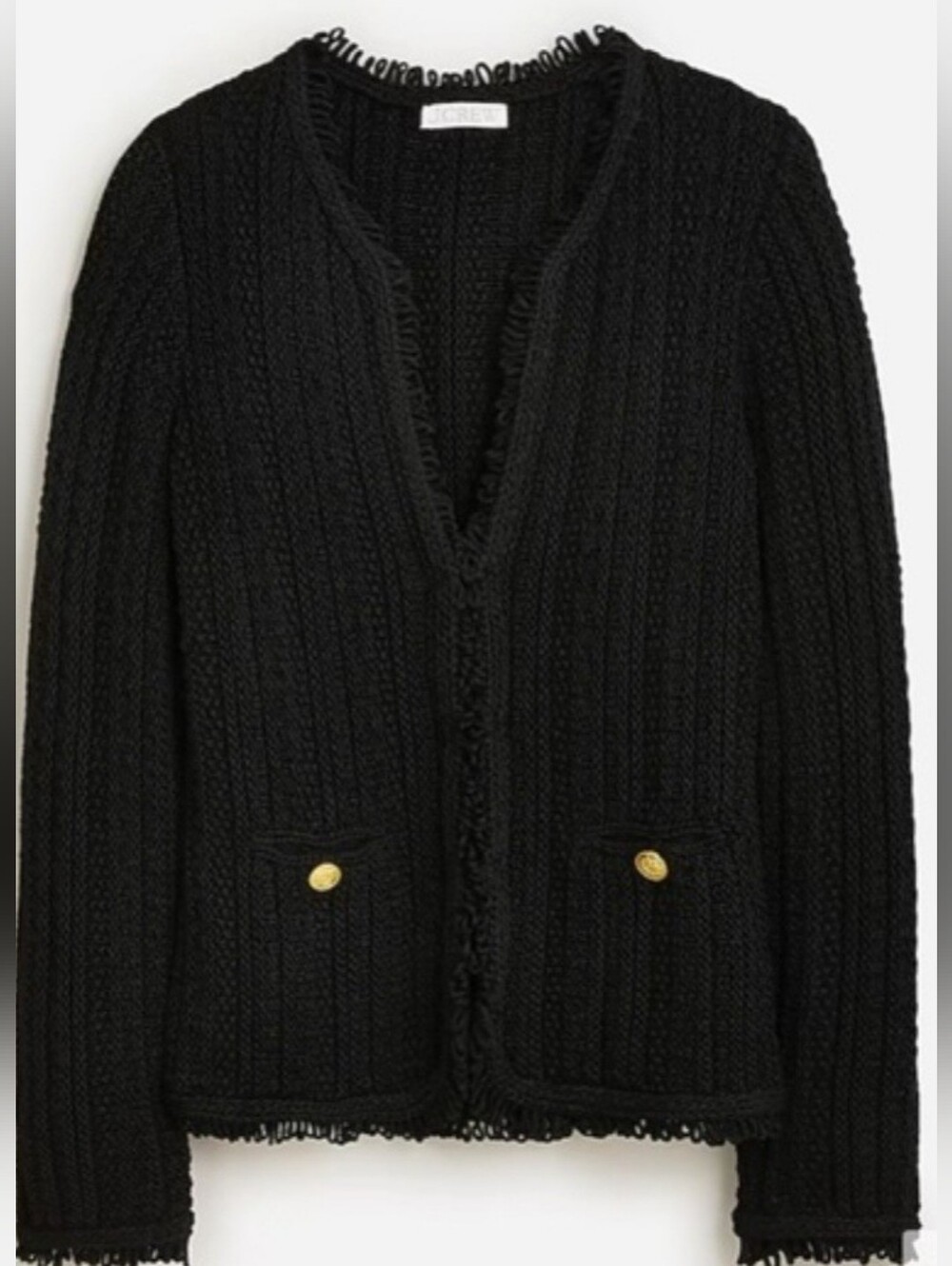 J. Crew Black Open-Front Fringed Knit Cardigan